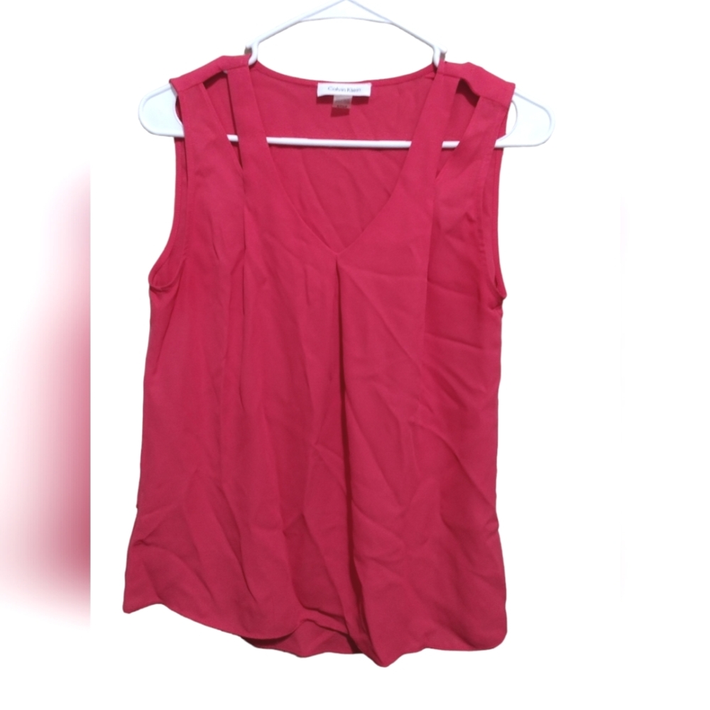 Calvin Klein Pink Sleeveless Blouse with Triangle Cutouts on Shoulders, Size S